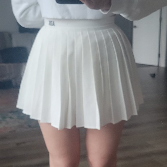 Adika White High Waisted Mini Pleated Skater School Girl Skirt - Picture 1 of 7